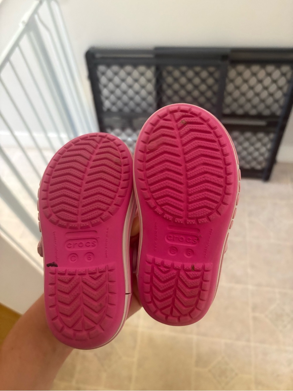CROCS Kids Pink Slide Sandals with Pale Pink Back Strap - Picture 2 of 2